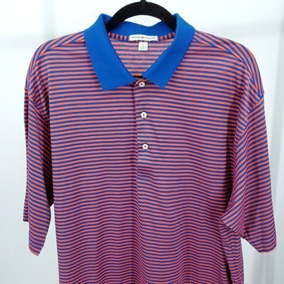 Peter Millar Short Sleeve Polo Striped Red/Blue XL Contrast Collar 100% Cotton - Picture 5 of 16